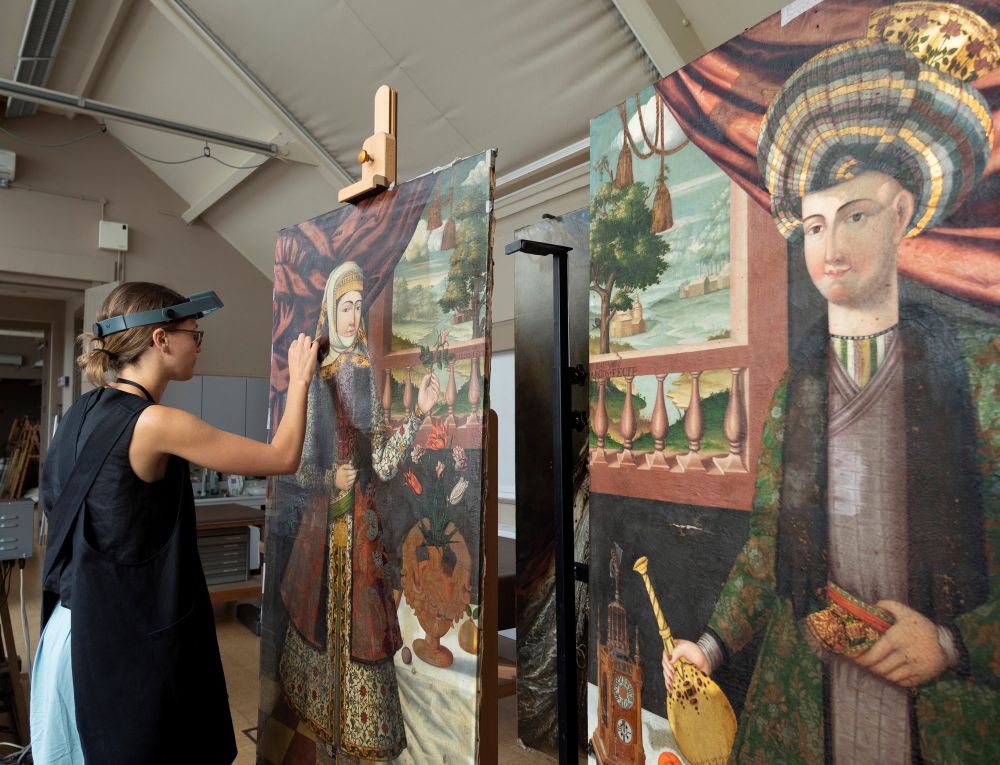 The portraits recently underwent conservation work to remove yellowed varnish and reveal the vibrant colours beneath.